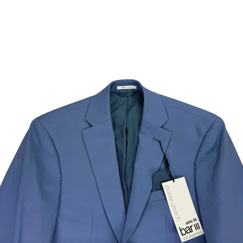 Bar III Mens Slim Fit Wool Blend Power Stretch Suit Jacket Light Blue 36R